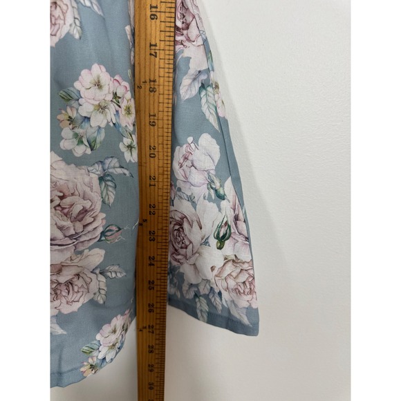 Peppermint Floral Dress Kids Size 6-7Y Blue Pink Vintage Puff Sleeve Bow Sash - Picture 7 of 7